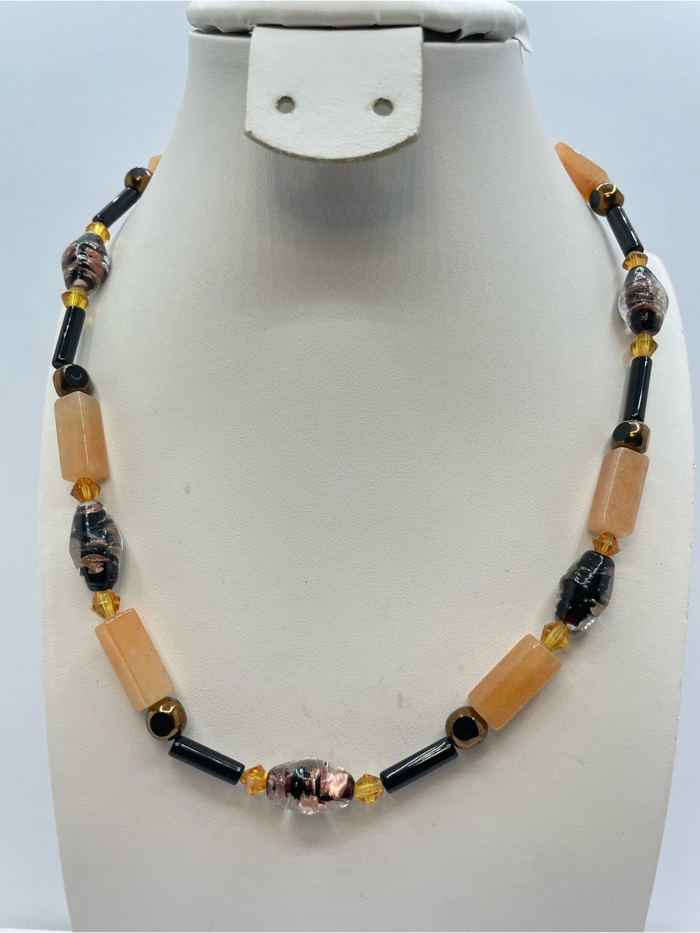 Vintage Murano Glass Beaded Orange Gemstone Beaded Statement Necklace